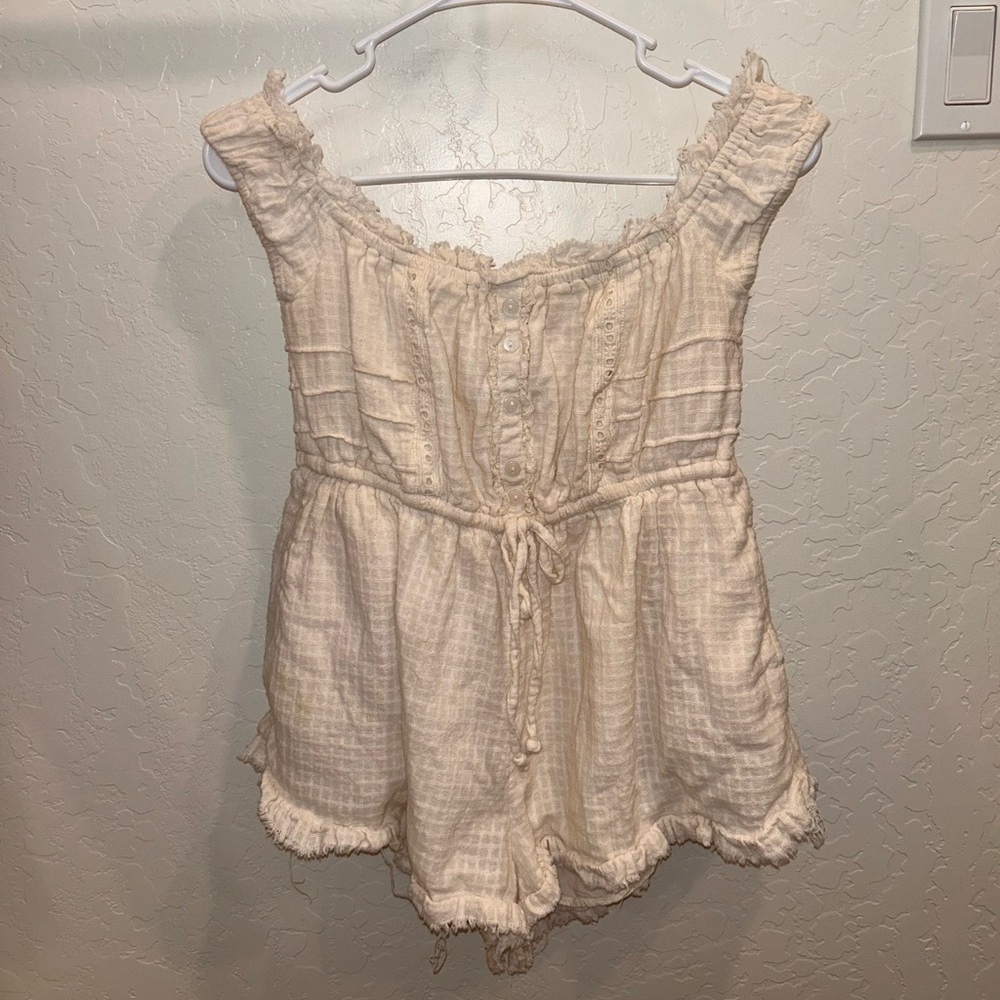 Urban Outfitters Cream Off-Shoulder Ruffle Top